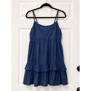 SO Blue Floral Tiered Babydoll Mini Dress Adjustable Straps Smocked Back Large